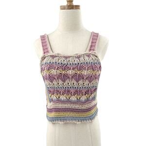 Zara Womens Crochet Crop Tank Top Size Small Rainbow Colorful Boho Festival